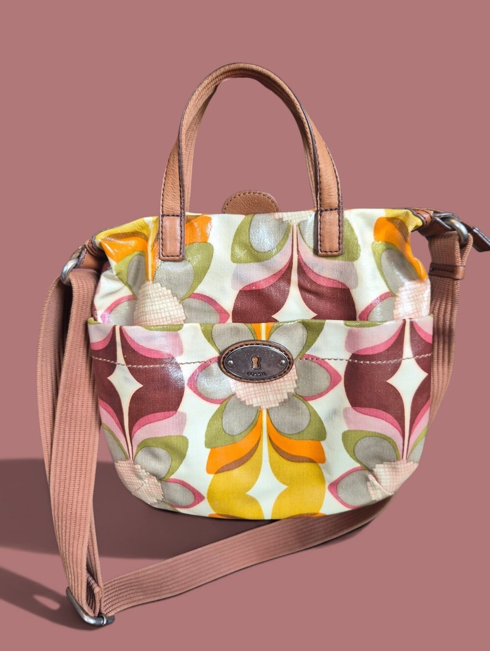 Fossil Key-Per Calypso ZB5125 Floral Coated Canvas Crossbody Bag